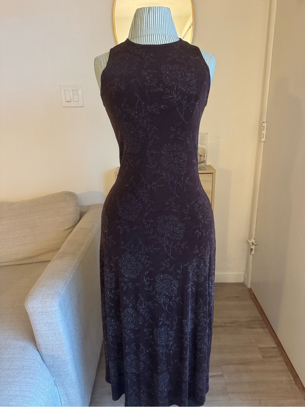 Marian & Maral Vintage Rhinestone Floral Maxi Dress S